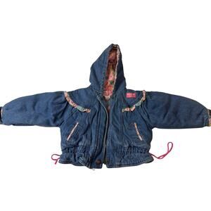 Rare Vintage OshKosh B'Gosh Sz 3 Toddler Denim Jean Jacket Coat Pink Flowers